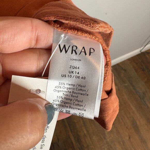 NWT Wrap London Hemp Blend belted dress in Burnt Orange - Picture 4 of 5